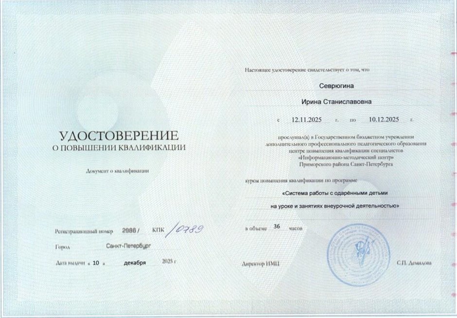 Севрюгина Ирина Станиславовна 2025-2026